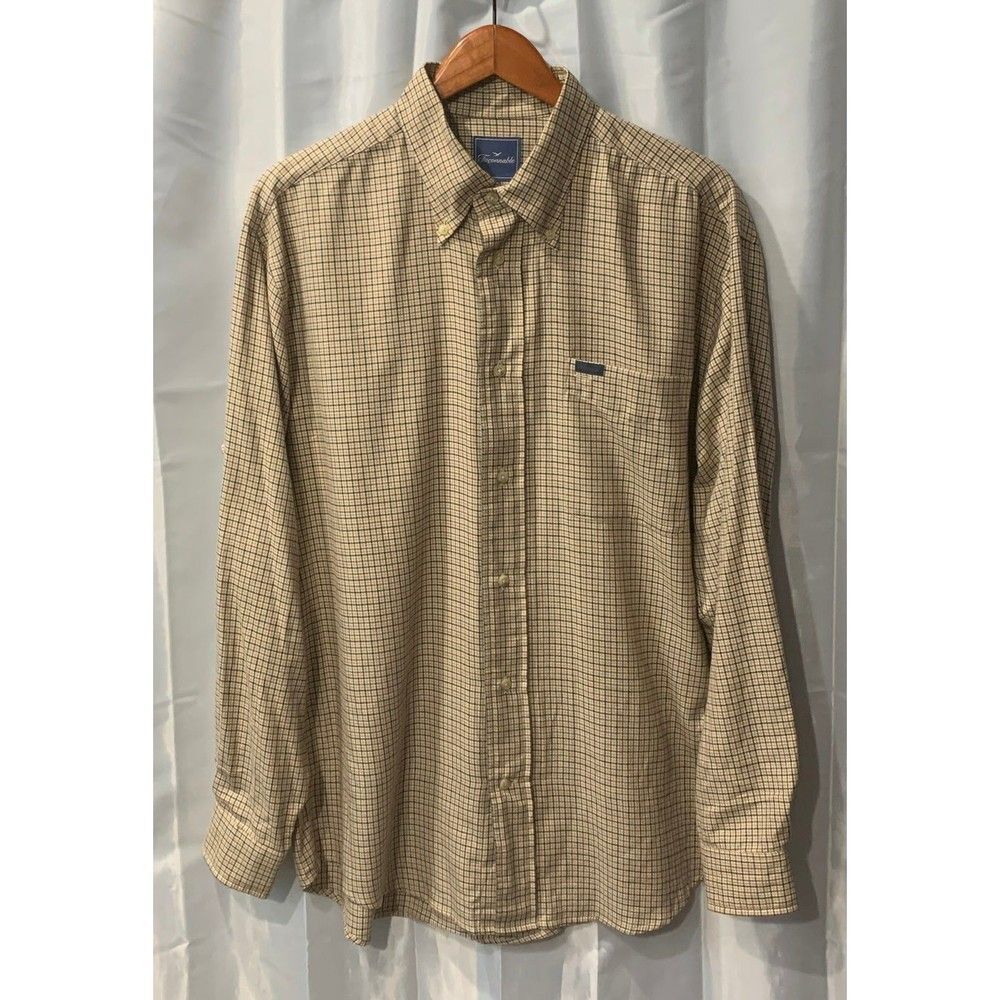 Faconnable Long Sleeve Checkers Men's Size L Brown Button Down Casual Shirt